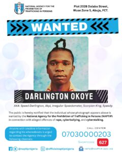 NAPTIP Declares Speed Darlington Wanted Over Alleged Rape, Cyberstalking