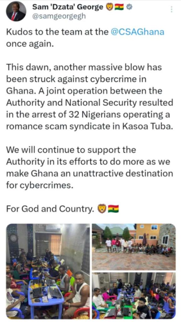 Ghanaian Authority Arrests 32 Nigerians Operating A Romance Scam Syndicate