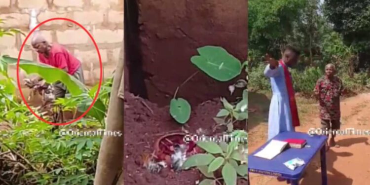 VIDEO: Shocking Moment Elderly Man Was Caught On Camera Burying Charms On Someone’s Land