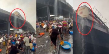 VIDEO: Shocking Moment as People Rush to Scoop Fuel from Overturned Tanker