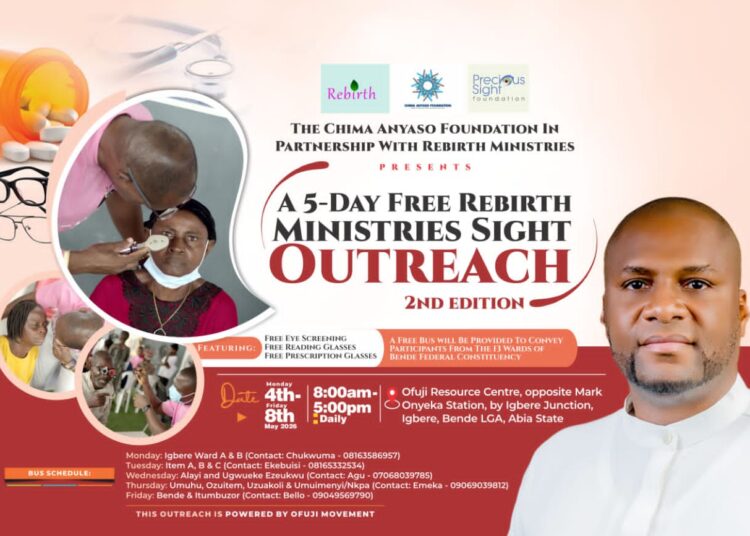 Chima Anyaso Foundation Partners Rebirth Ministries for 5-Day Free Sight Outreach in Bende