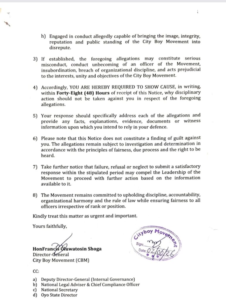 JUST IN: City Boy Movement Sacks Oyo State Coordinator, Ahmed Ajibola Over Misconduct 3 IMG 20260806 WA0022