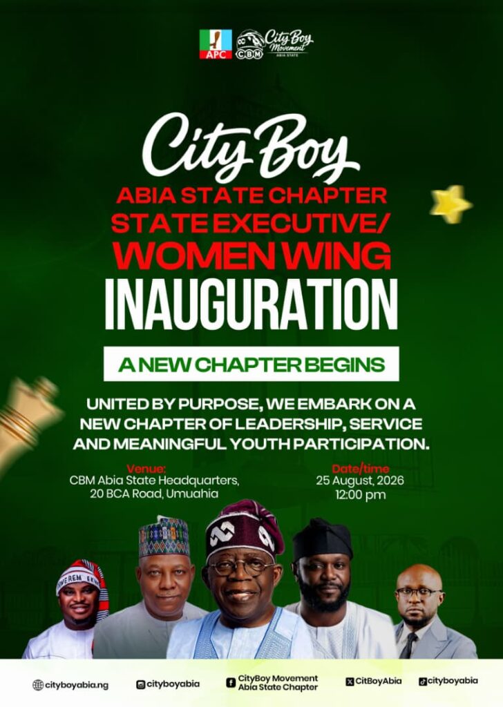 CityBoy Movement Abia Announces Inauguration of State Executive and Women Wing
