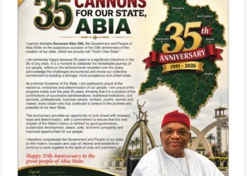 Abia at 35: Orji Kalu Felicitates Otti, Abians, Calls for Unity, Sustainable Development